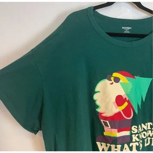 OLD NAVY Men's Christmas Pajama Set 4X Santa Green Plaid T-Shirt & Fleece Pants - Picture 5 of 14